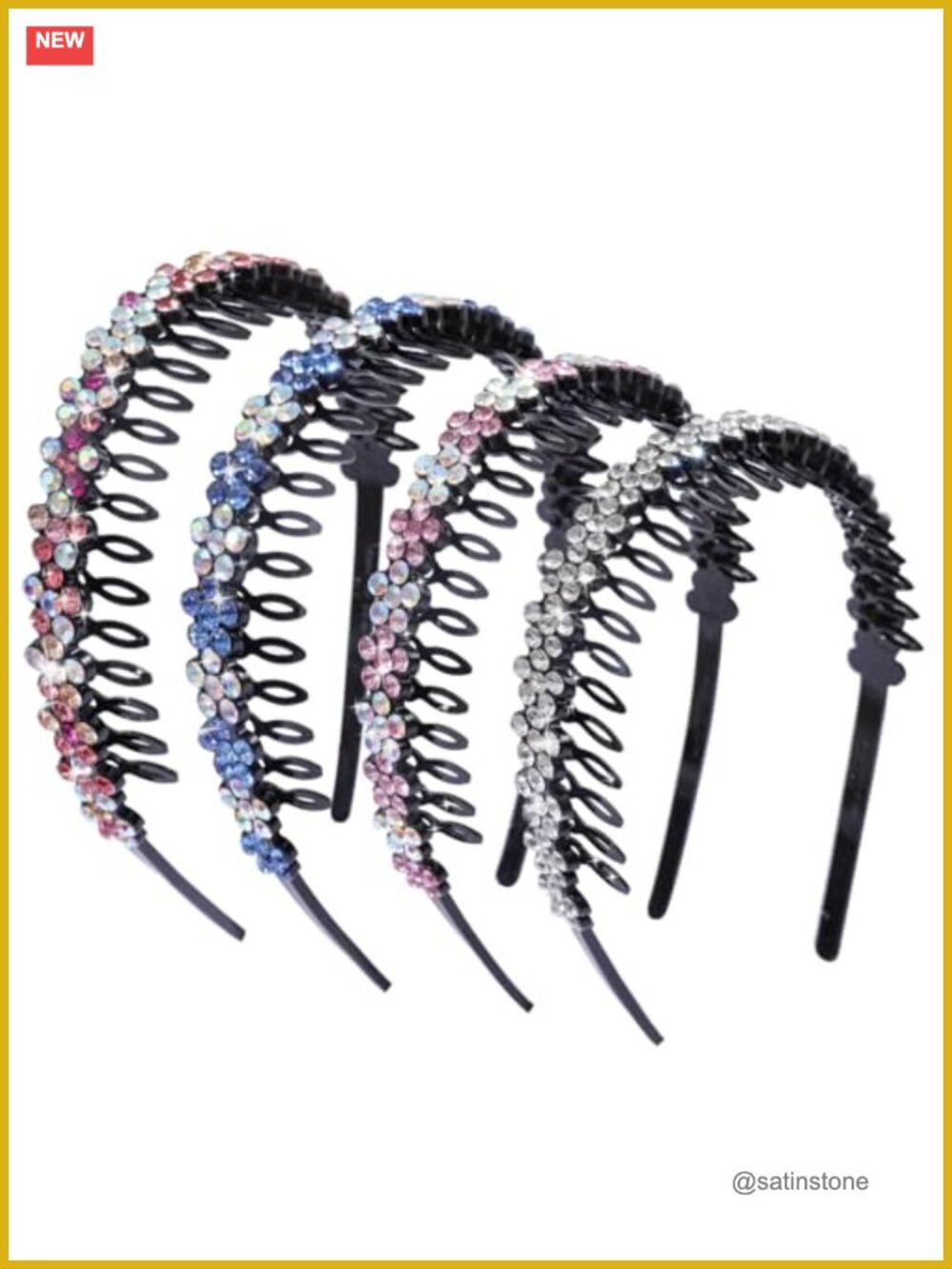 Rhinestone Zig Zag Headbands with Teeth Non-Slip Hair Accessories